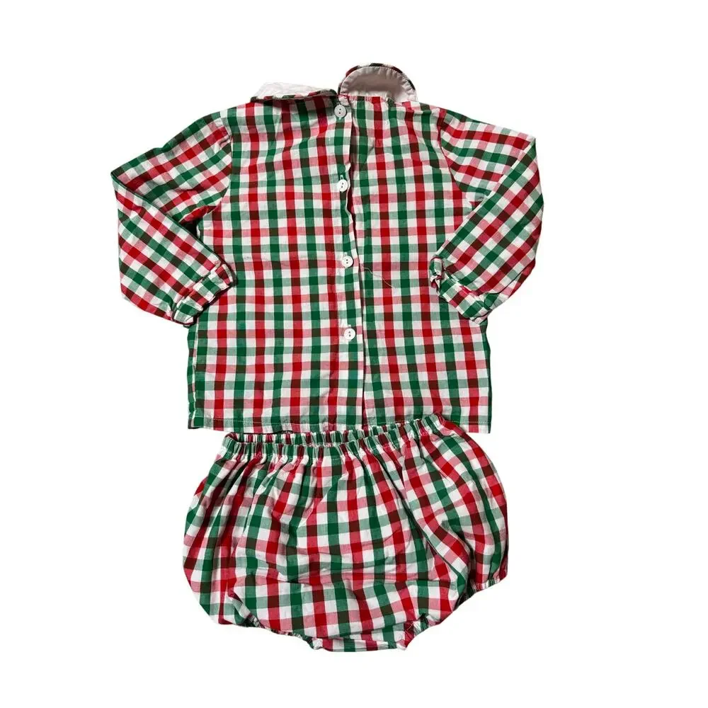 Eliza James Christmas Smocked Gingham Set Red Truck 24M Top Diaper Cover